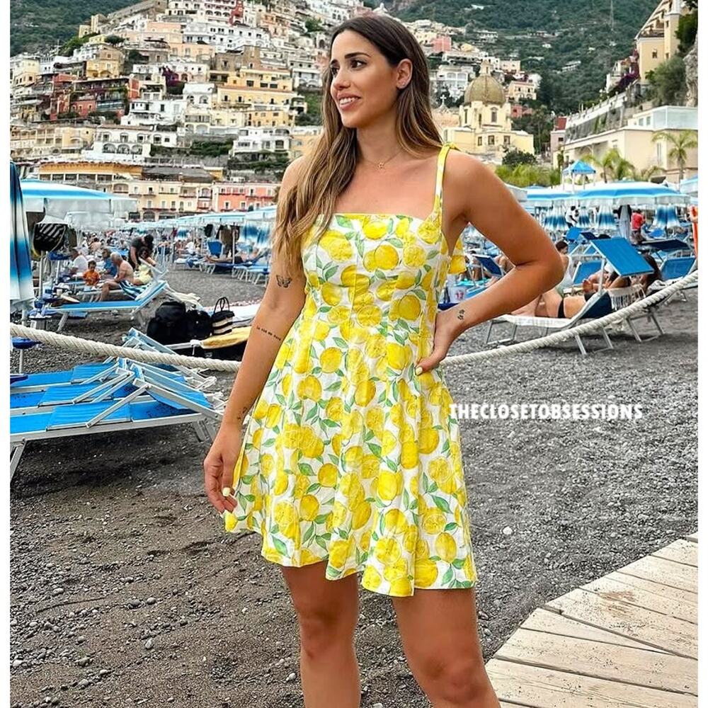 ZARA Lemon Print Linen Blend Mini Dress NWT Amalfi Coast Vacation Dress M - Picture 14 of 16